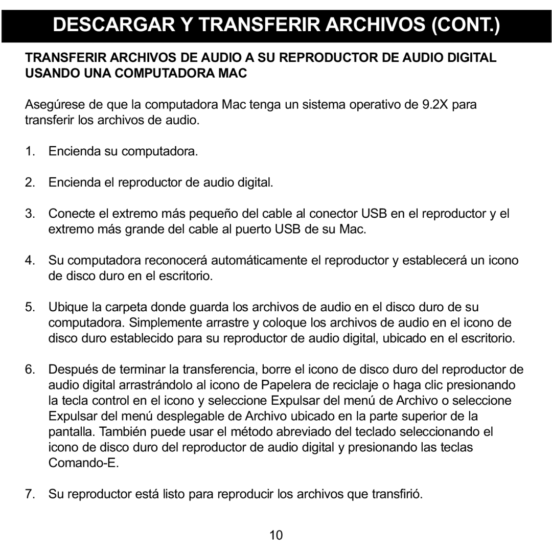 Memorex MMP3780 manual Descargar Y Transferir Archivos 