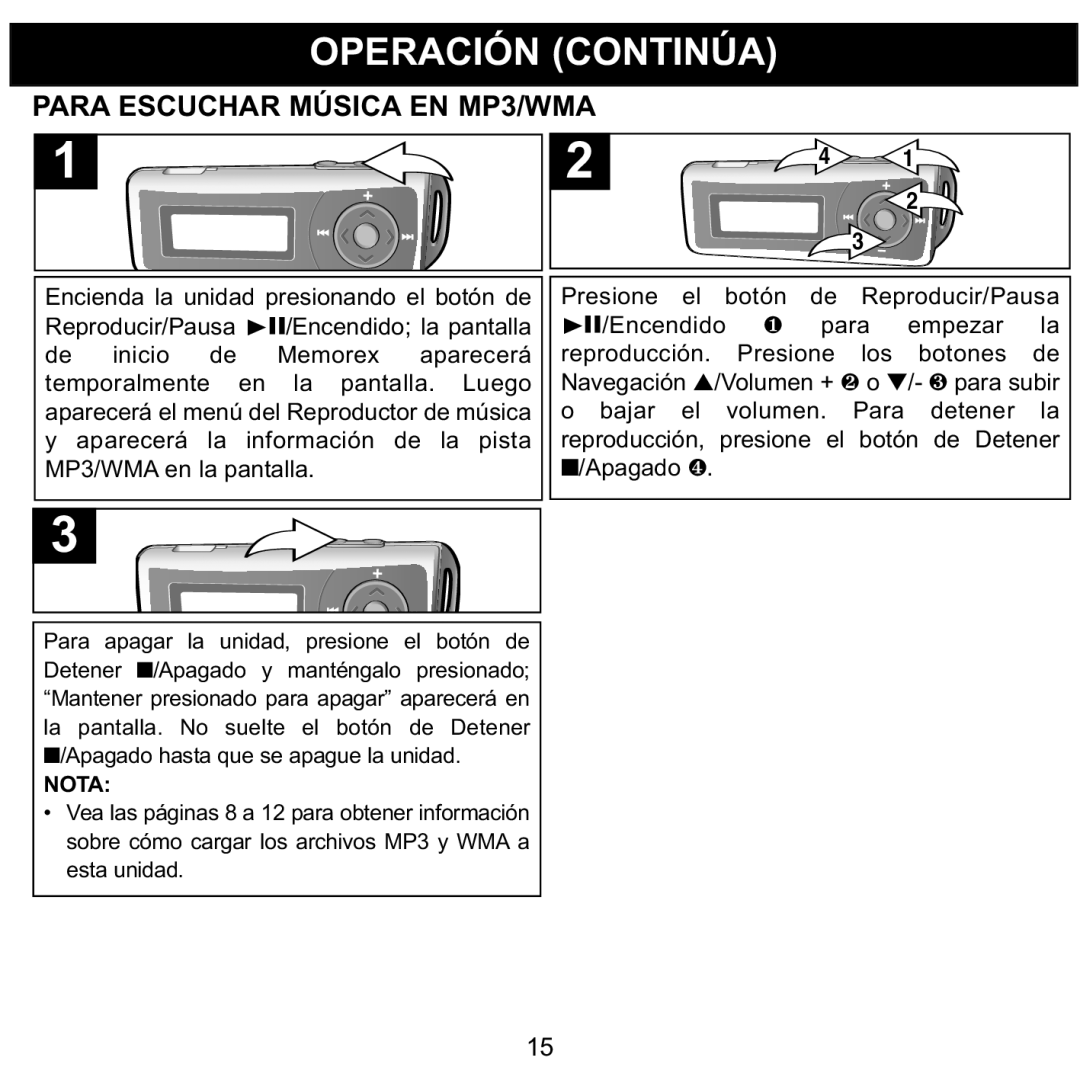 Memorex MMP3780 manual Operación Continúa, Para Escuchar Música EN MP3/WMA 