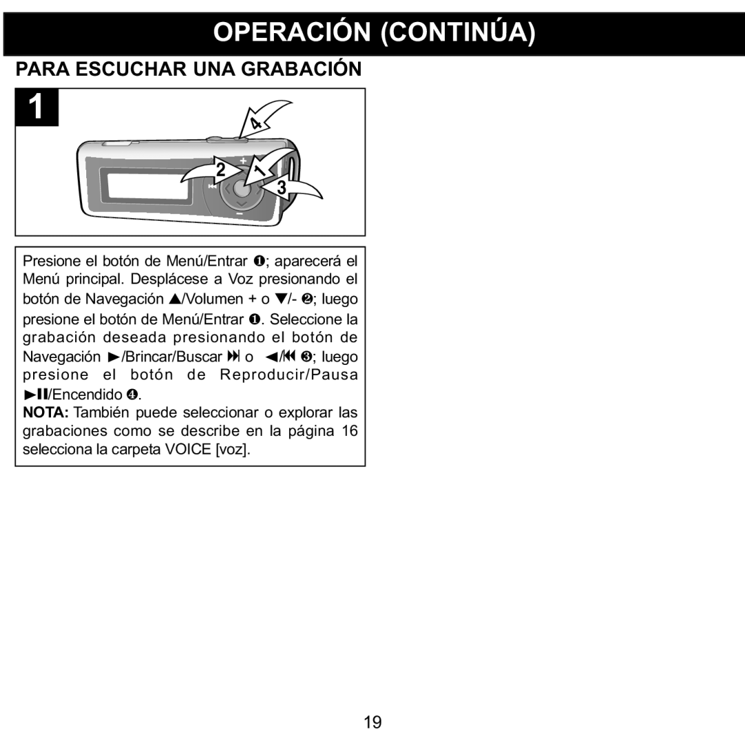 Memorex MMP3780 manual Para Escuchar UNA Grabación 