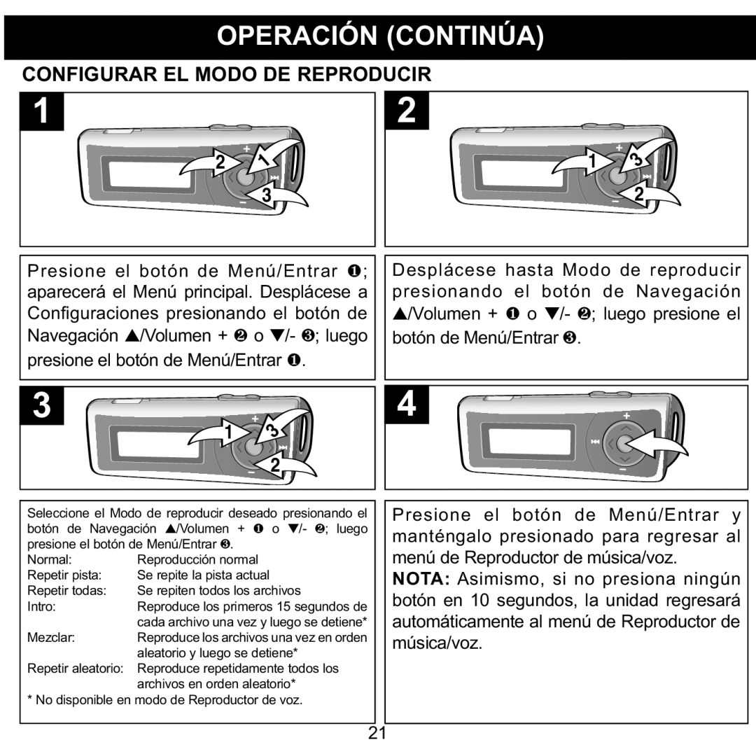 Memorex MMP3780 manual Configurar EL Modo DE Reproducir 