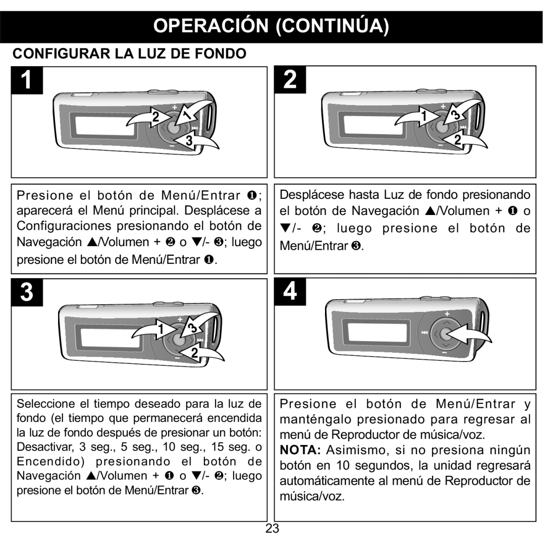 Memorex MMP3780 manual Configurar LA LUZ DE Fondo 