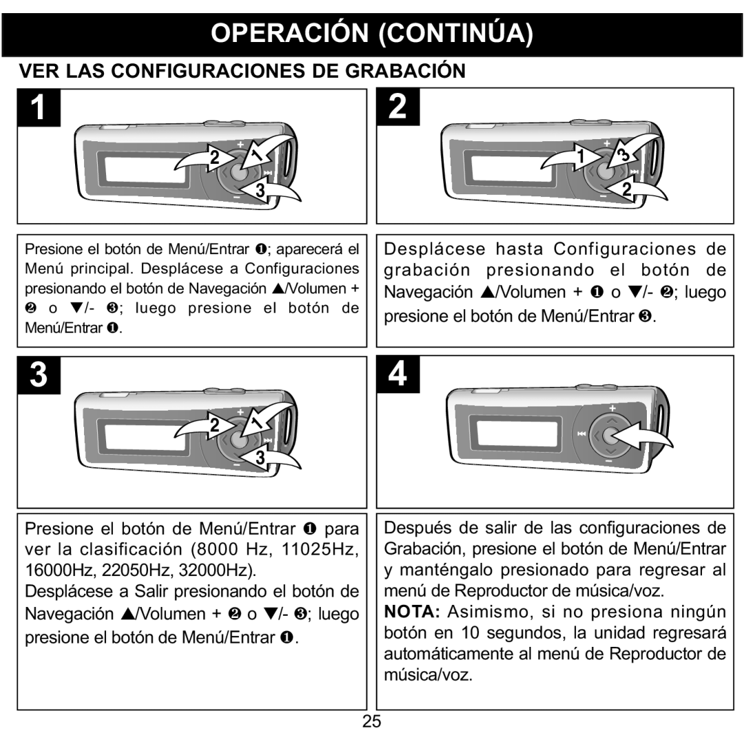 Memorex MMP3780 manual VER LAS Configuraciones DE Grabación 