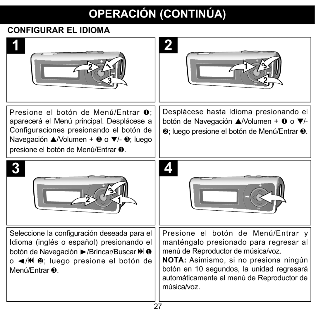 Memorex MMP3780 manual Configurar EL Idioma 