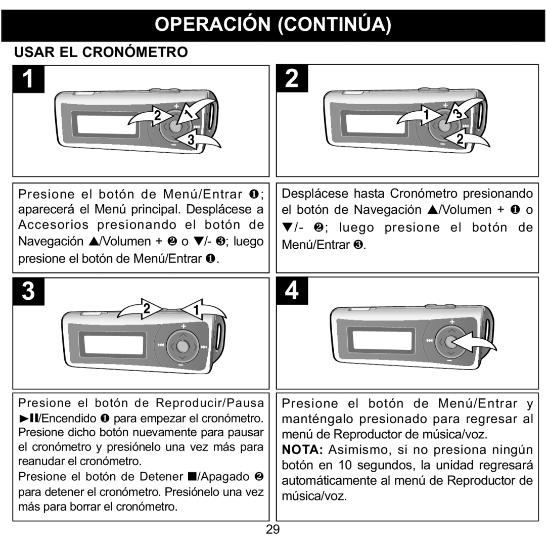 Memorex MMP3780 manual Usar EL Cronómetro 