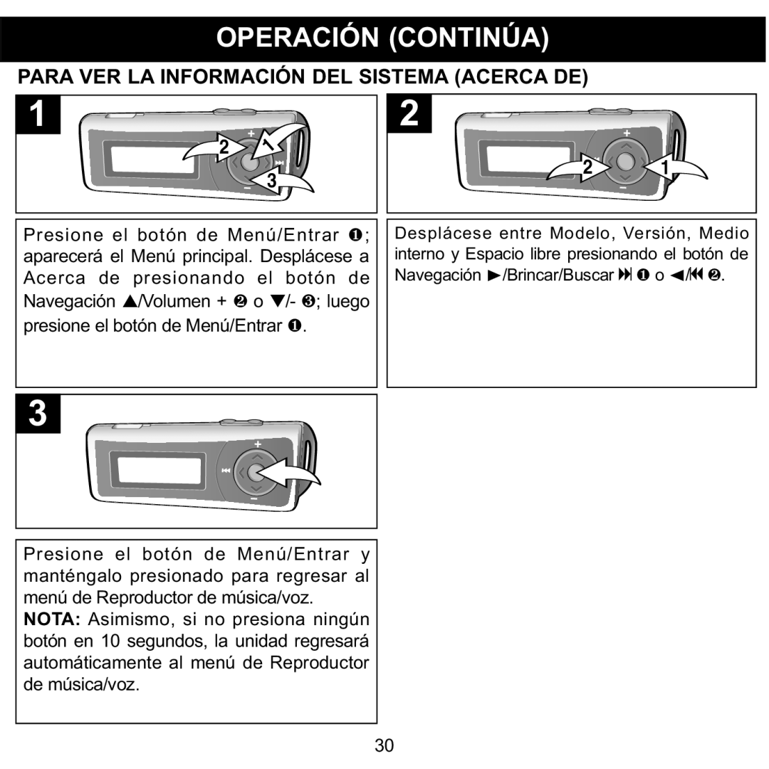 Memorex MMP3780 manual Para VER LA Información DEL Sistema Acerca DE 