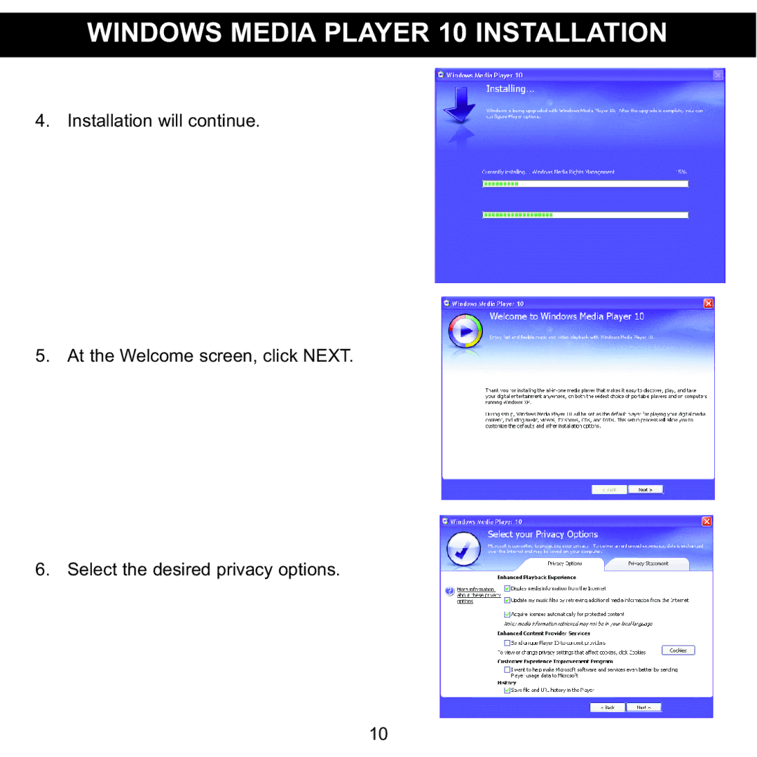 Memorex MMP8001, MMP8002 manual Windows Media Player 10 Installation 