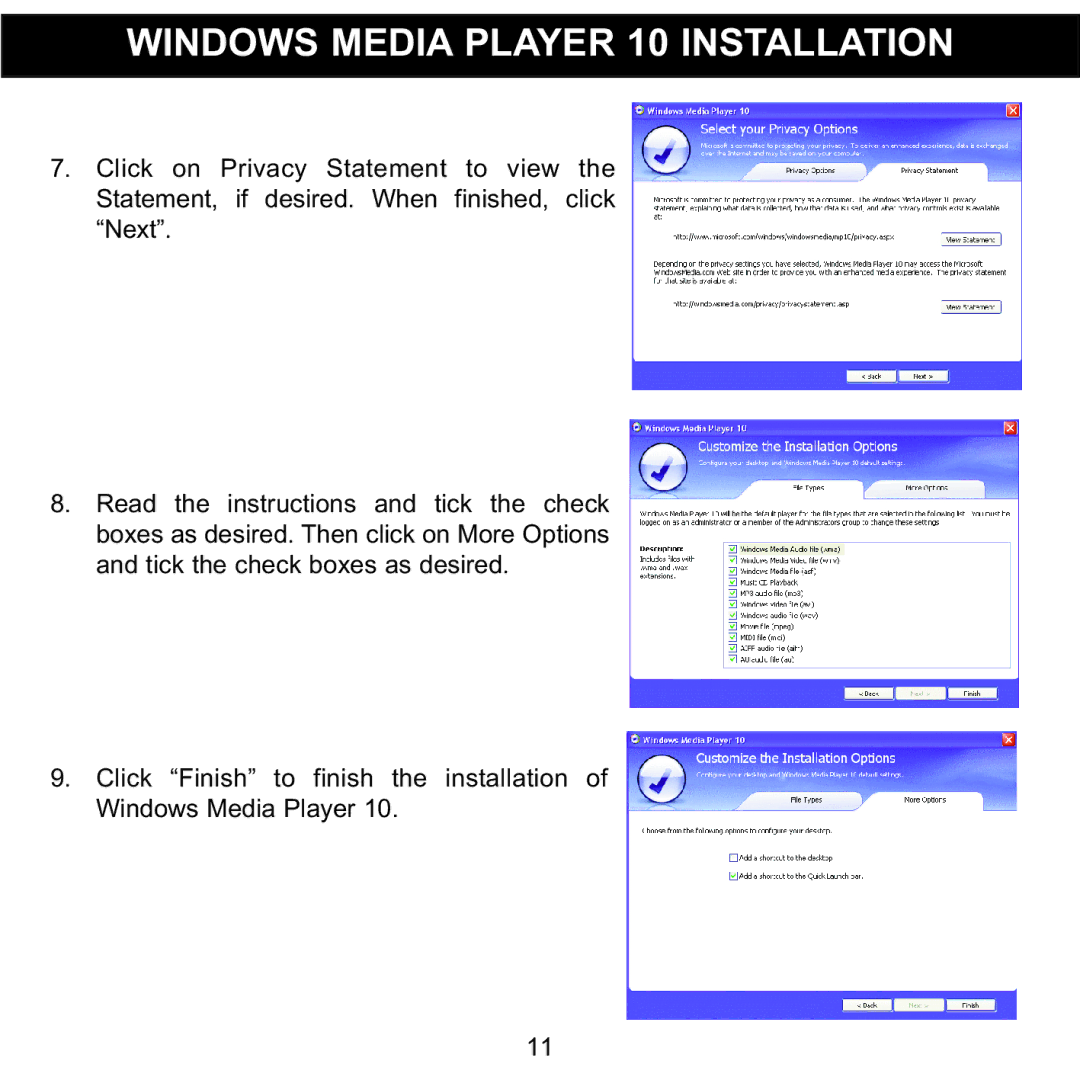 Memorex MMP8002, MMP8001 manual Windows Media Player 10 Installation 