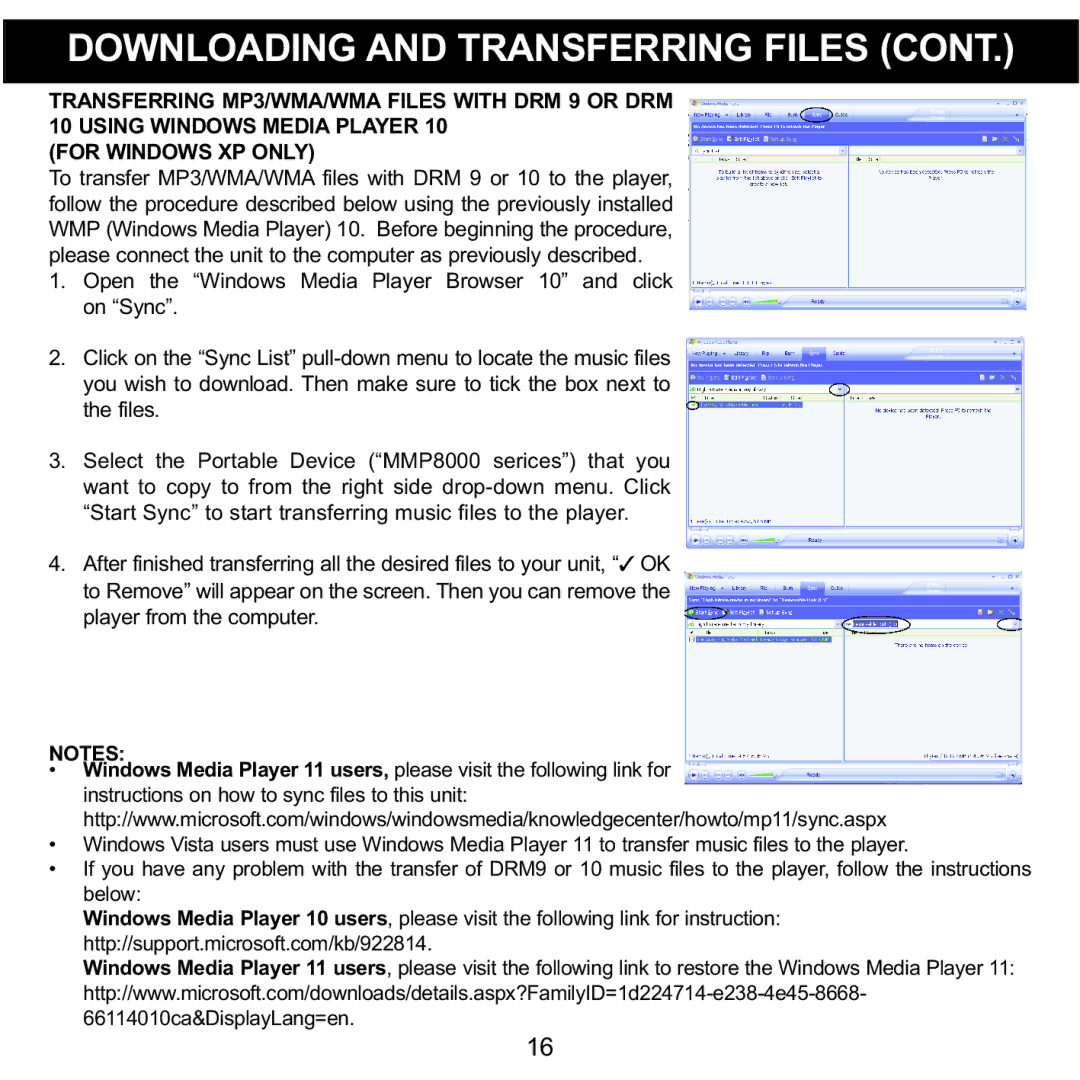 Memorex MMP8001, MMP8002 manual Downloading and Transferring Files 