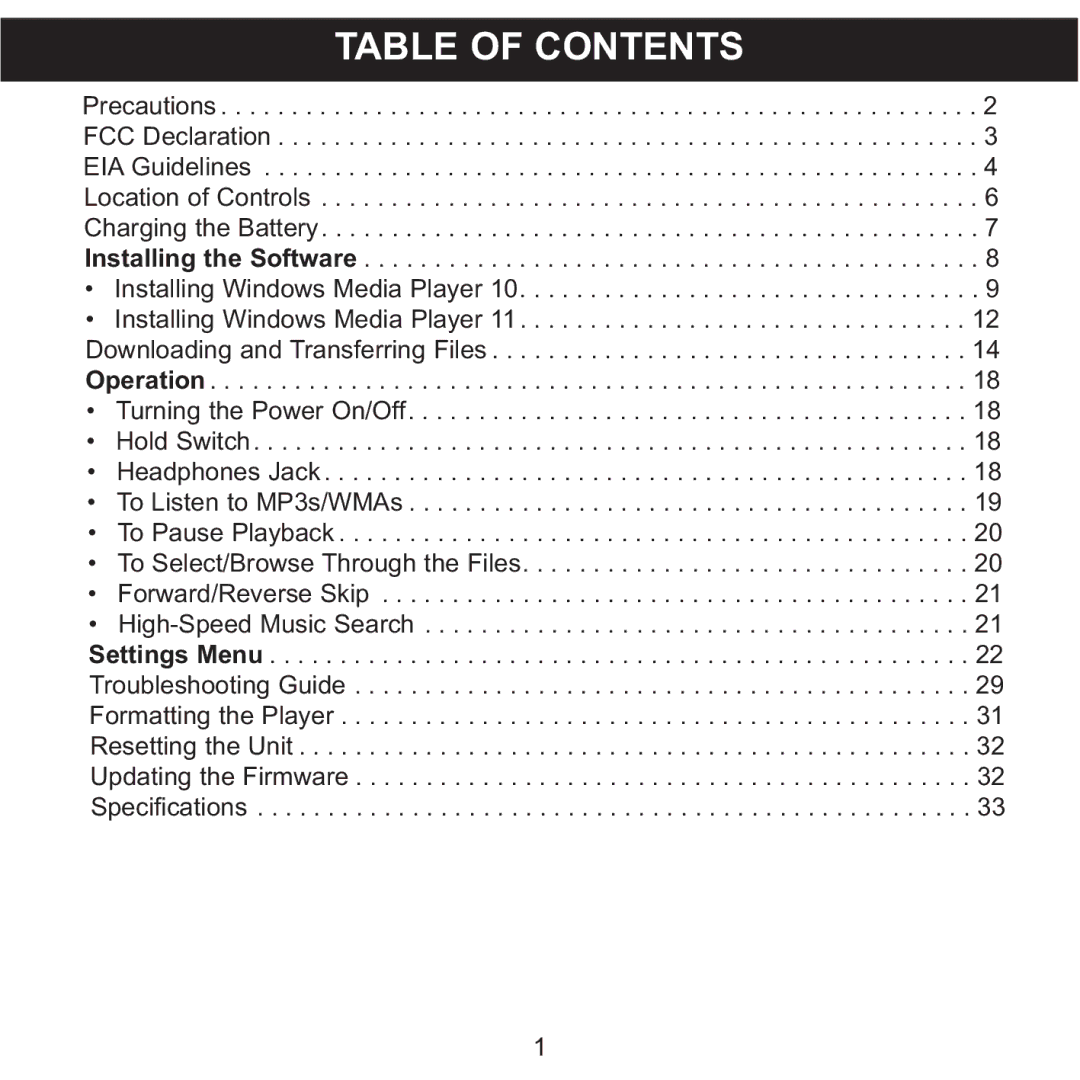 Memorex MMP8002, MMP8001 manual Table of Contents 