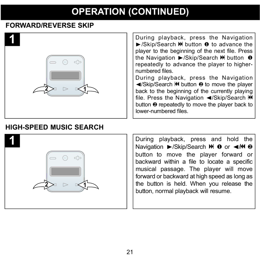 Memorex MMP8002, MMP8001 manual FORWARD/REVERSE Skip, HIGH-SPEED Music Search 