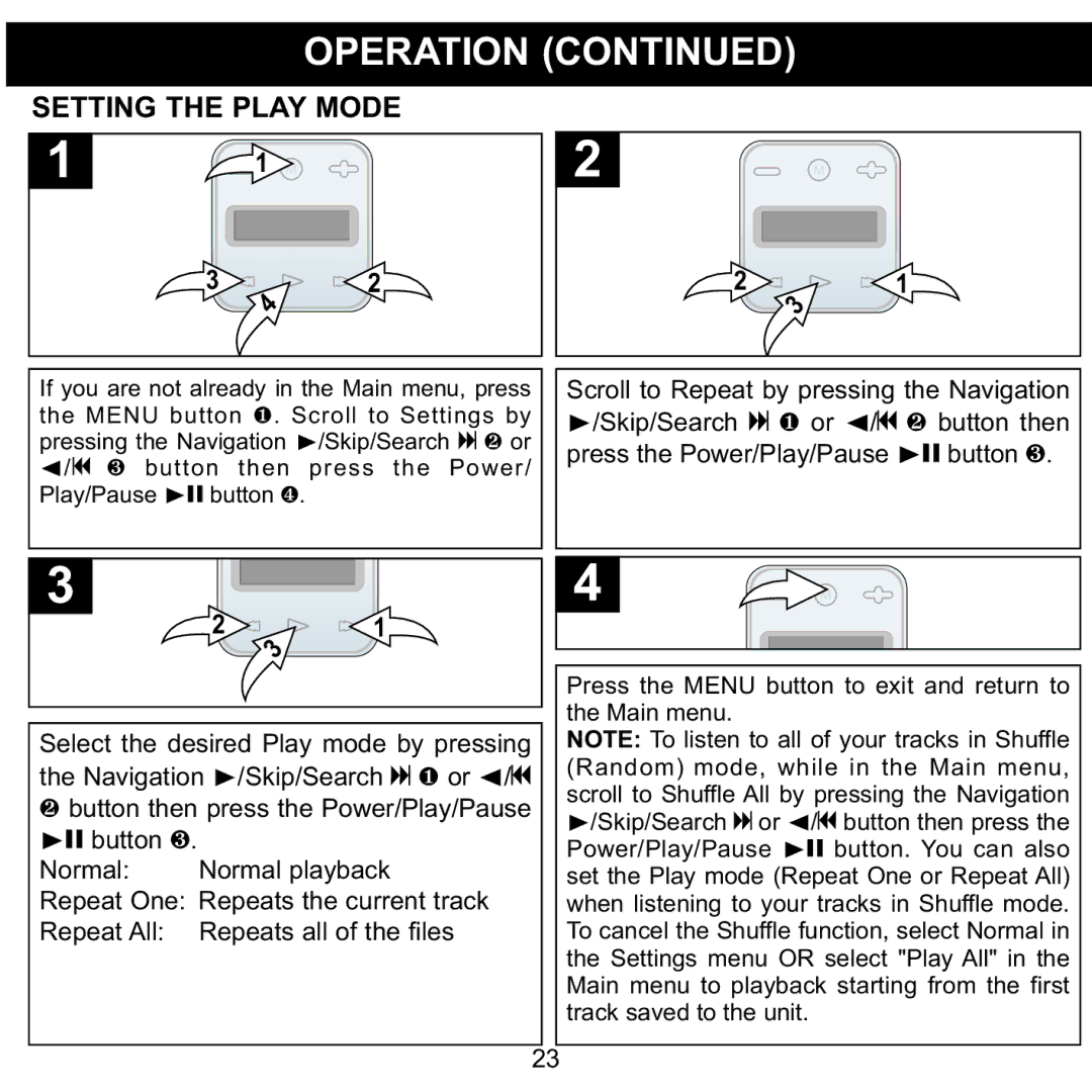 Memorex MMP8002, MMP8001 manual Setting the Play Mode 