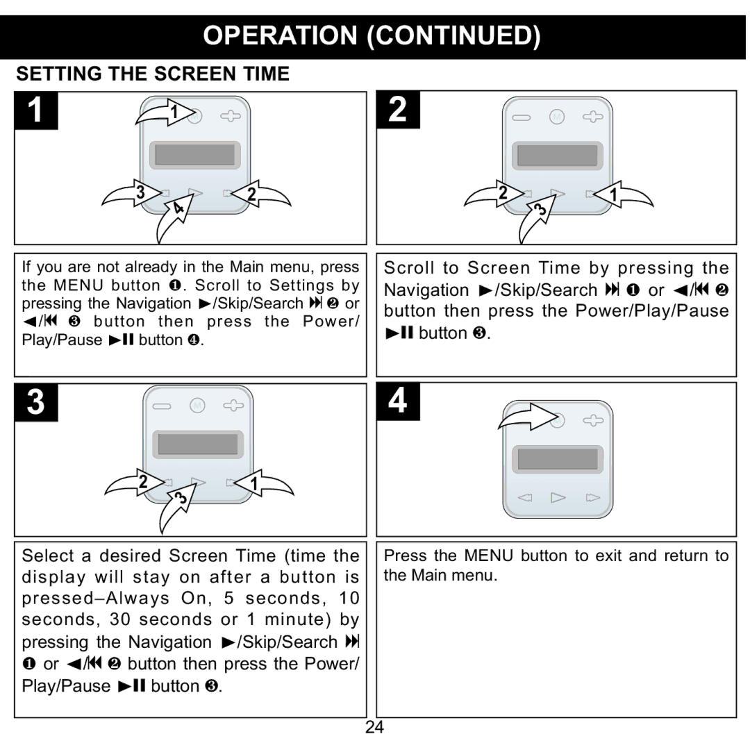 Memorex MMP8001, MMP8002 manual Setting the Screen Time 