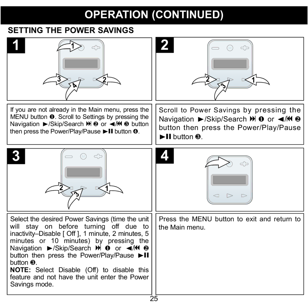 Memorex MMP8002, MMP8001 manual Setting the Power Savings 