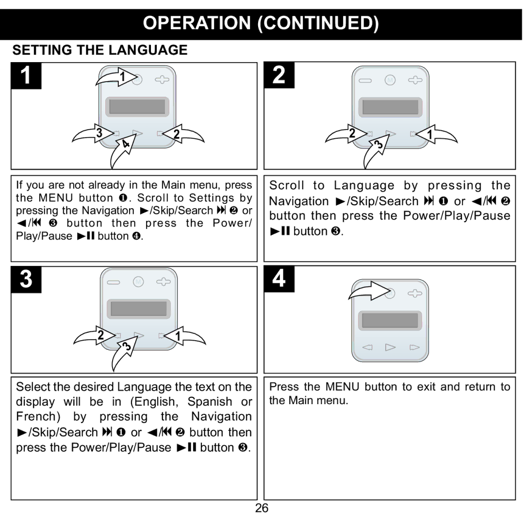 Memorex MMP8001, MMP8002 manual Setting the Language 