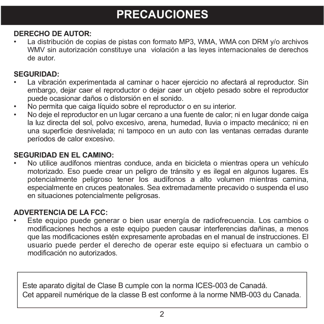 Memorex MMP8001, MMP8002 manual Precauciones, Derecho DE Autor 