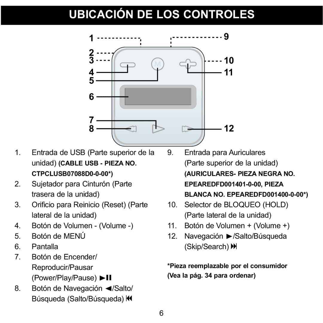 Memorex MMP8001, MMP8002 manual Ubicación DE LOS Controles 