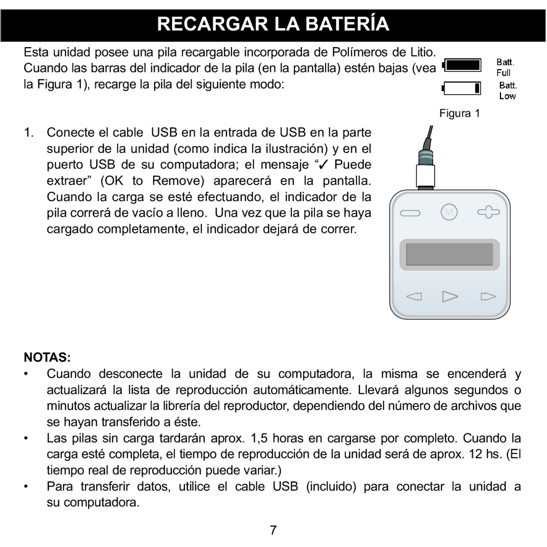 Memorex MMP8002, MMP8001 manual Recargar LA Batería, Notas 