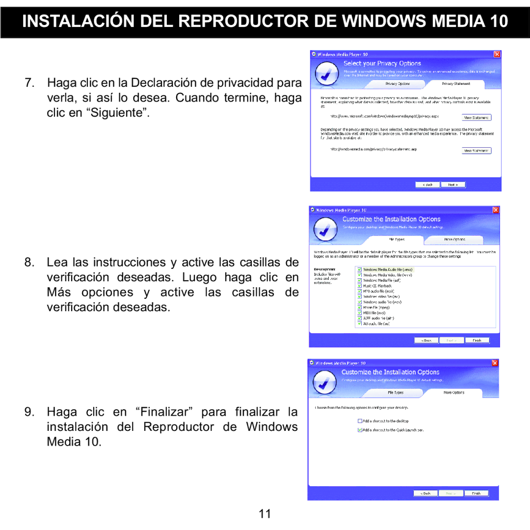 Memorex MMP8002, MMP8001 manual Instalación DEL Reproductor DE Windows Media 