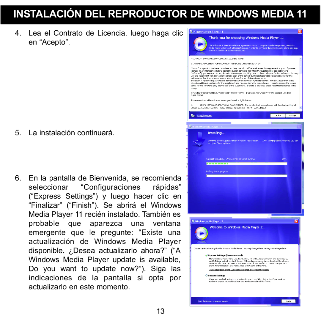 Memorex MMP8002, MMP8001 manual Instalación DEL Reproductor DE Windows Media 