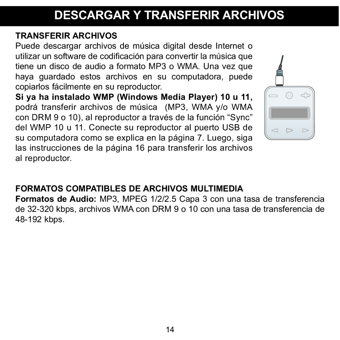 Memorex MMP8001, MMP8002 manual Descargar Y Transferir Archivos, Formatos Compatibles DE Archivos Multimedia 