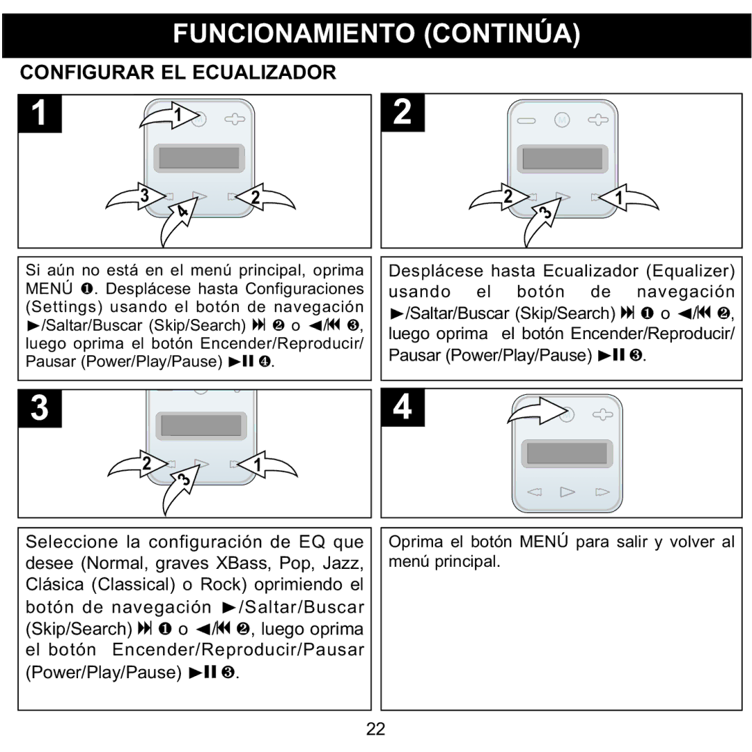 Memorex MMP8001, MMP8002 manual Configurar EL Ecualizador 