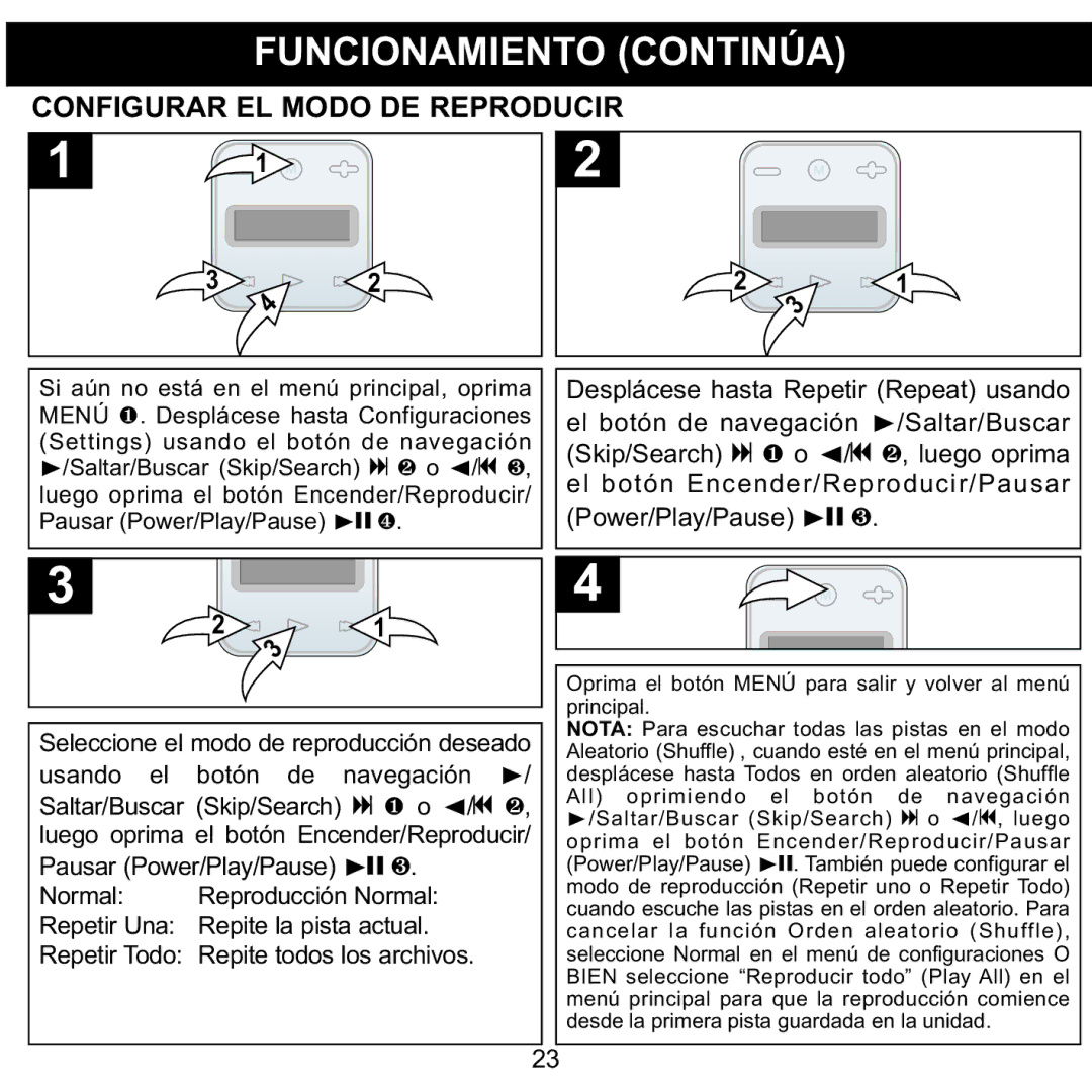 Memorex MMP8002, MMP8001 manual Configurar EL Modo DE Reproducir, Usando el Botón de 