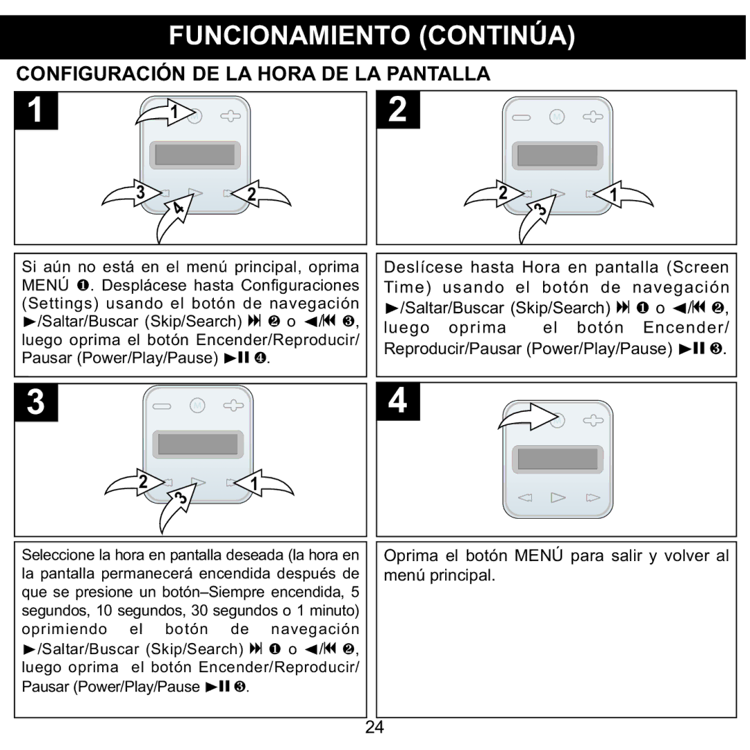 Memorex MMP8001, MMP8002 manual Configuración DE LA Hora DE LA Pantalla, Menú principal 