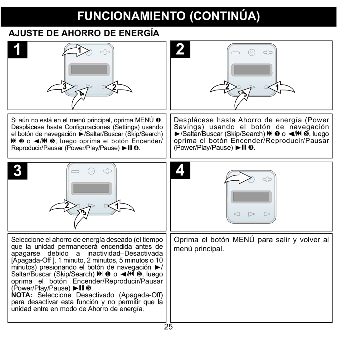 Memorex MMP8002, MMP8001 manual Ajuste DE Ahorro DE Energía 