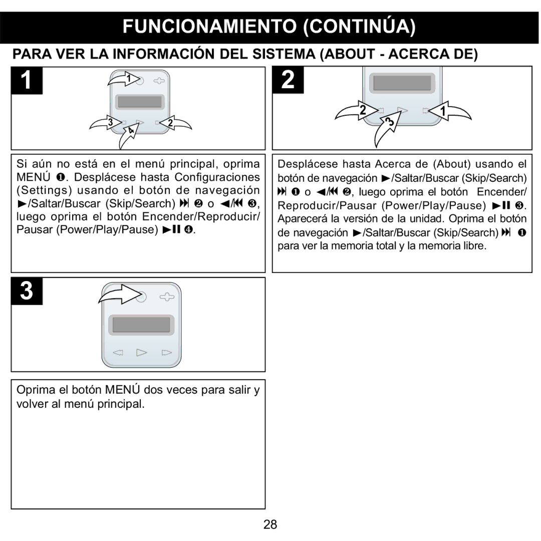 Memorex MMP8001, MMP8002 manual Para VER LA Información DEL Sistema about Acerca DE 