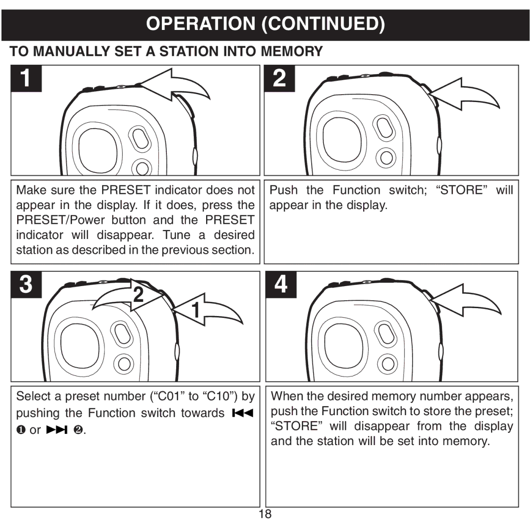 Memorex MMP8500 manual To Manually SET a Station Into Memory 