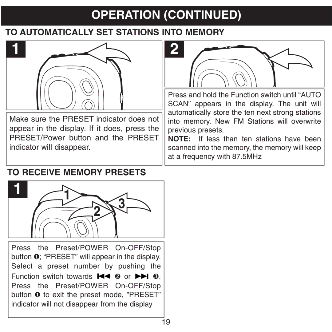 Memorex MMP8500 manual To Automatically SET Stations Into Memory, To Receive Memory Presets 