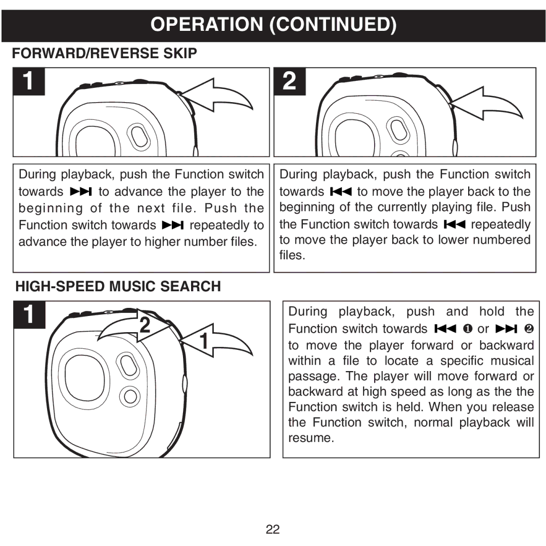 Memorex MMP8500 manual FORWARD/REVERSE Skip, HIGH-SPEED Music Search 