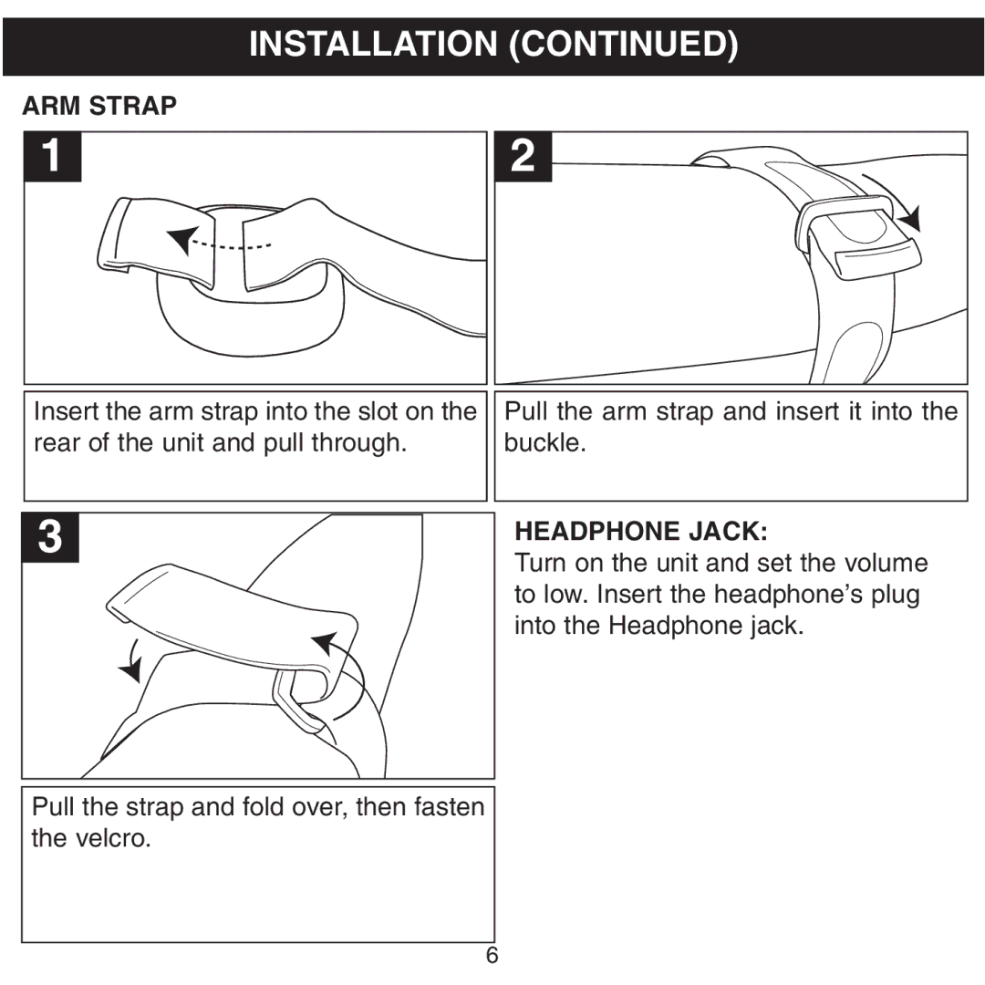 Memorex MMP8500 manual Installation, ARM Strap, Headphone Jack 