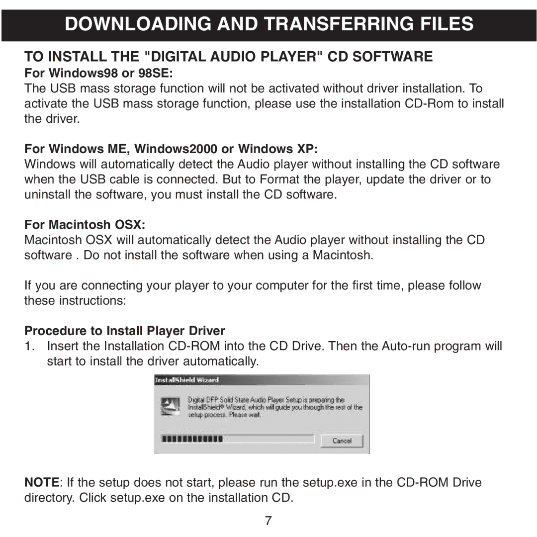 Memorex MMP8500 manual Downloading and Transferring Files, To Install the Digital Audio Player CD Software 