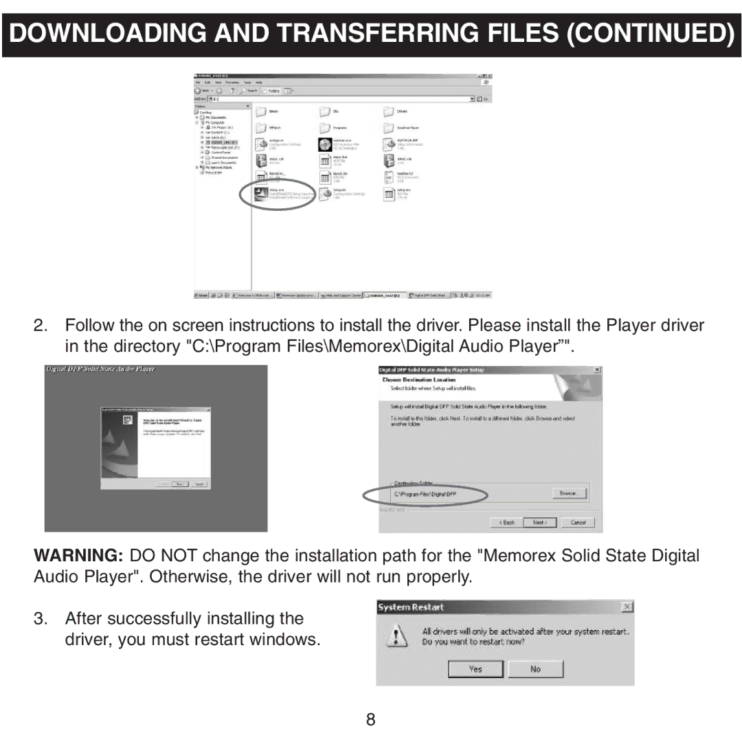 Memorex MMP8500 manual Downloading and Transferring Files 