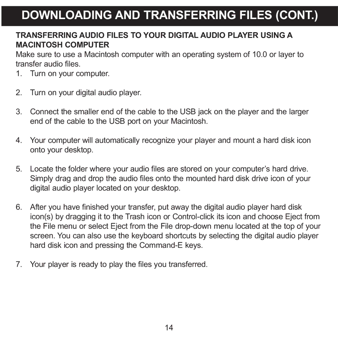 Memorex MMP8550 manual Downloading and Transferring Files 