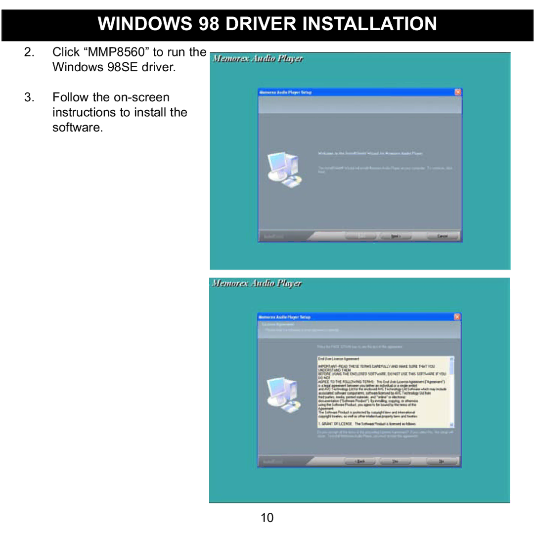 Memorex MMP8560 manual Windows 98 Driver Installation 