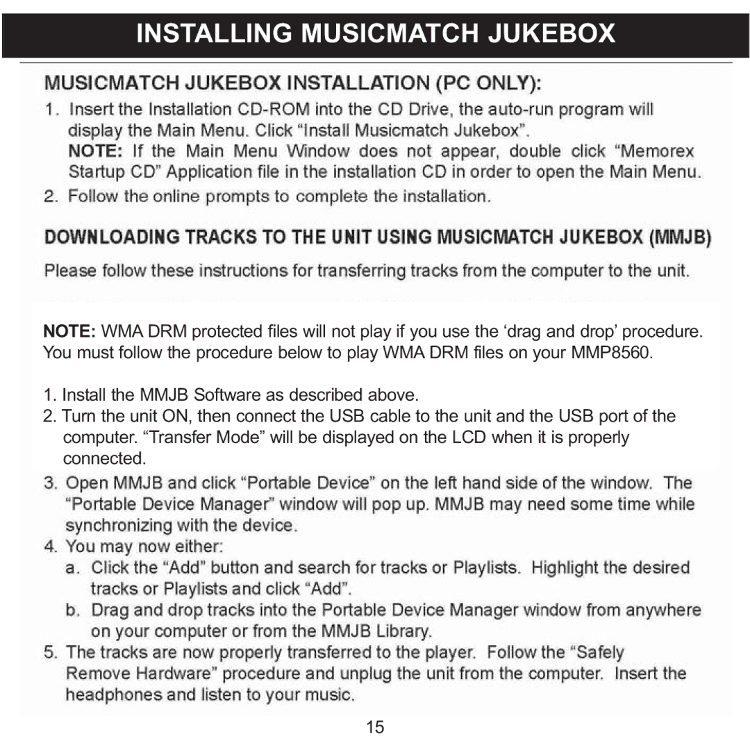 Memorex MMP8560 manual Installing Musicmatch Jukebox 