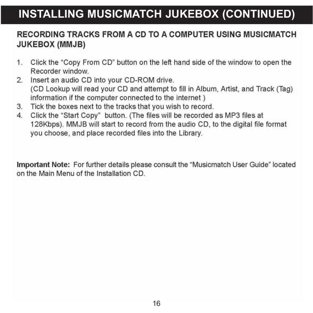 Memorex MMP8560 manual Installing Musicmatch Jukebox 