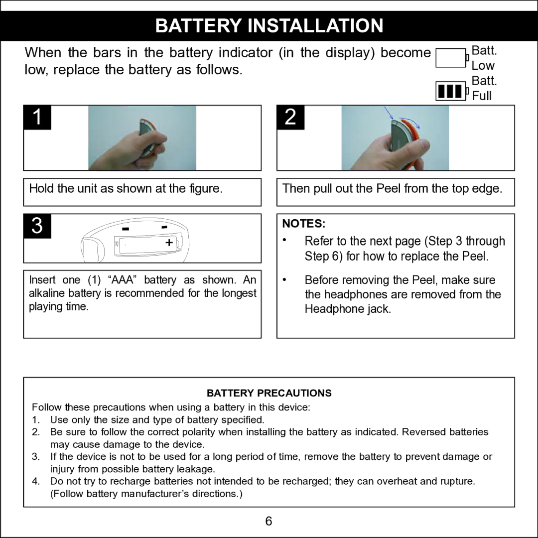 Memorex MMP8560 manual Battery Installation 