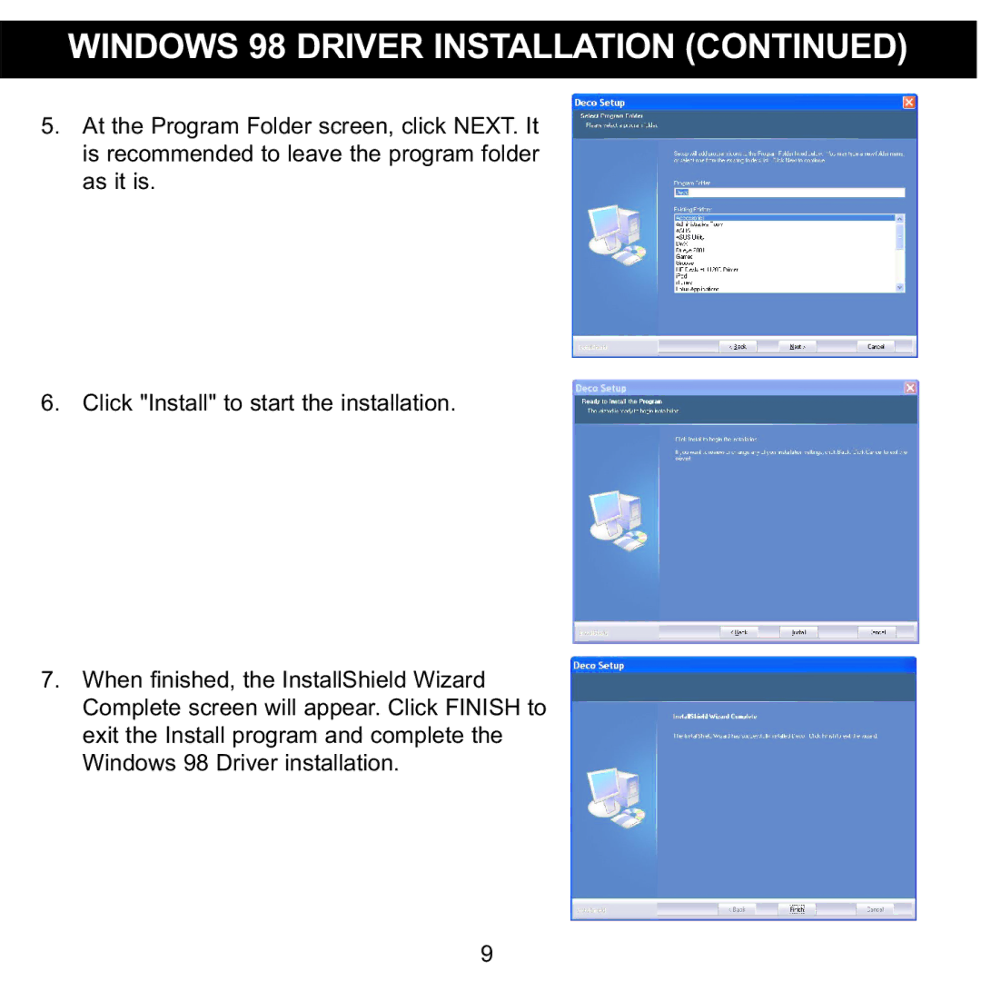 Memorex MMP8565 manual Windows 98 Driver Installation 