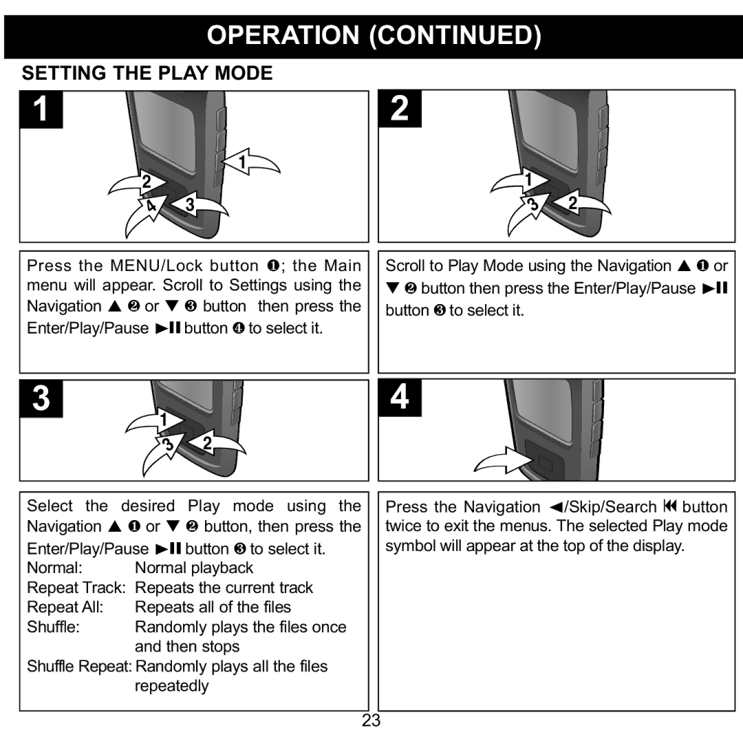 Memorex MMP8565 manual Setting the Play Mode 