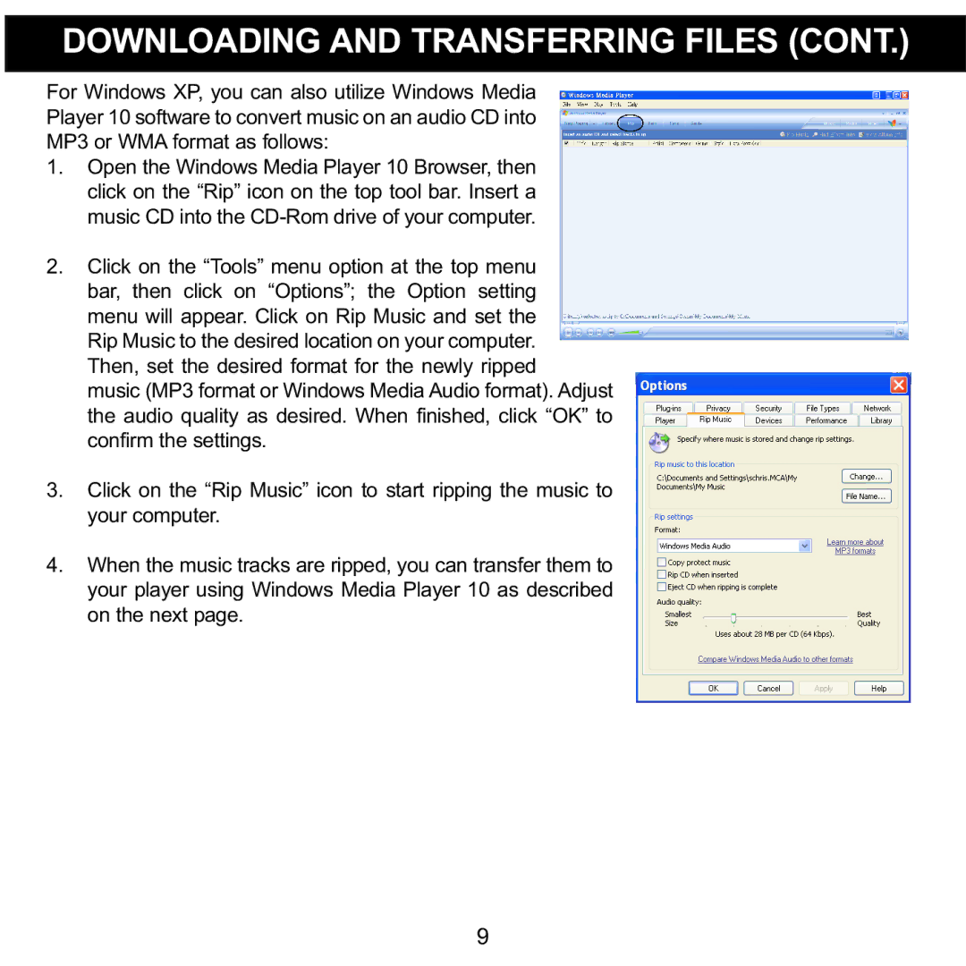 Memorex MMP8568-HIT, MMP8568-ACM, MMP8568-SPT manual Downloading and Transferring Files 