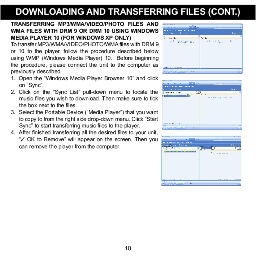 Memorex MMP8568-SPT, MMP8568-ACM, MMP8568-HIT manual Downloading and Transferring Files 