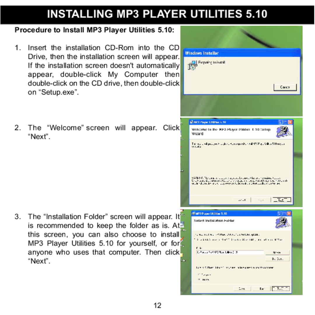 Memorex MMP8568-HIT, MMP8568-ACM, MMP8568-SPT Installing MP3 Player Utilities, Procedure to Install MP3 Player Utilities 