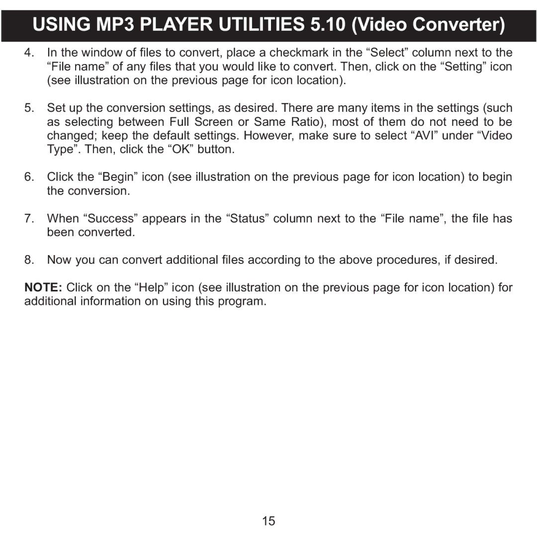 Memorex MMP8568-HIT, MMP8568-ACM, MMP8568-SPT manual Using MP3 Player Utilities 5.10 Video Converter 