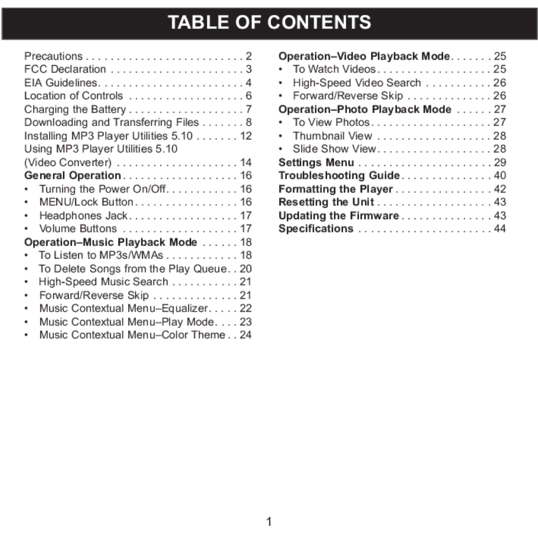 Memorex MMP8568-SPT, MMP8568-ACM, MMP8568-HIT manual Table of Contents 