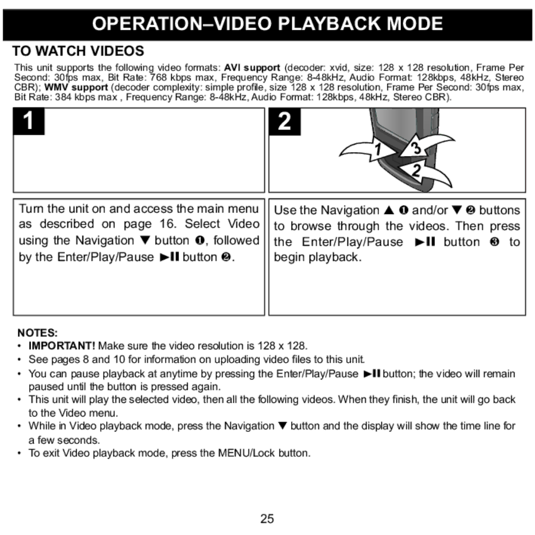 Memorex MMP8568-SPT, MMP8568-ACM, MMP8568-HIT manual OPERATION-VIDEO Playback Mode, To Watch Videos 