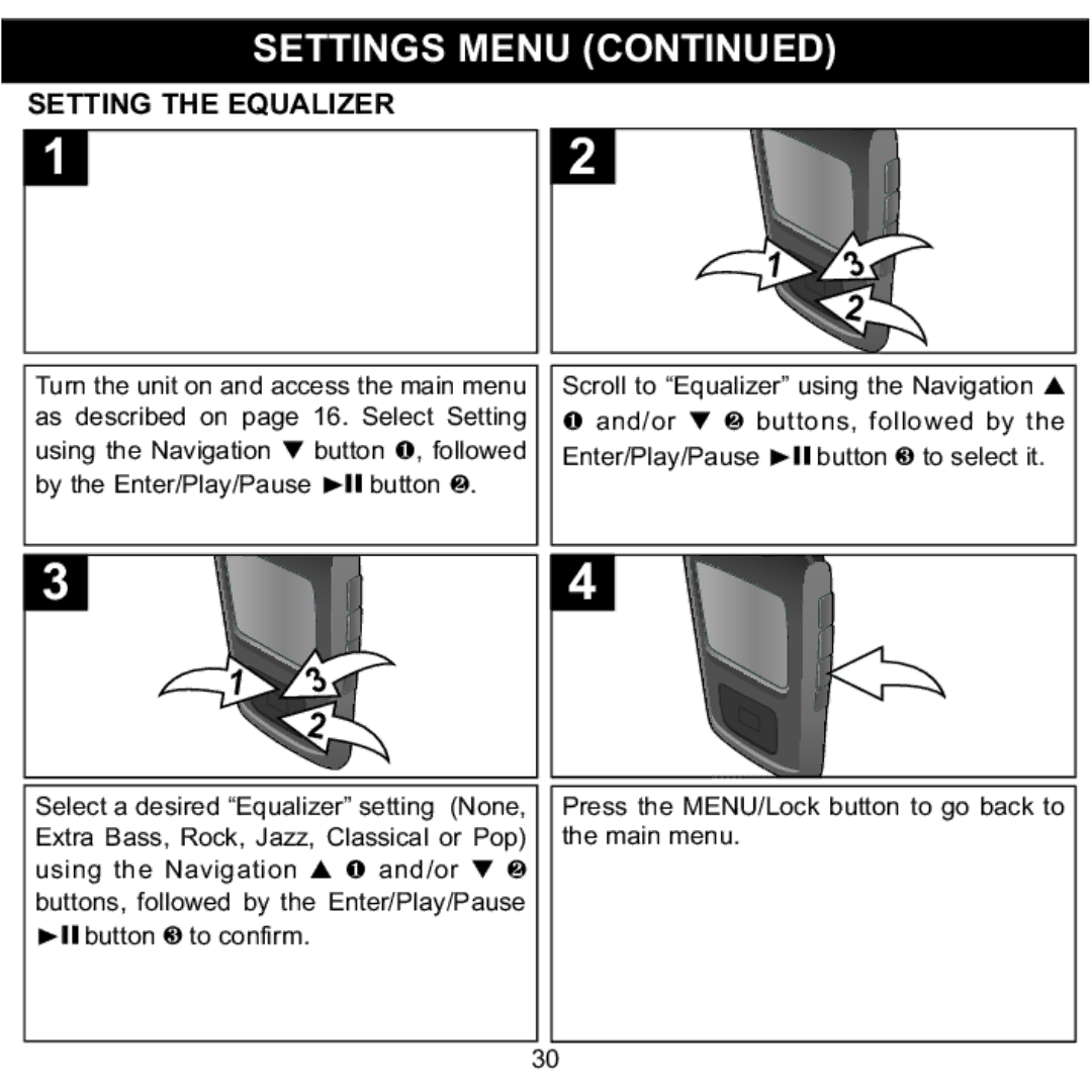 Memorex MMP8568-HIT, MMP8568-ACM, MMP8568-SPT manual Setting the Equalizer, Scroll to Equalizer using the Navigation 