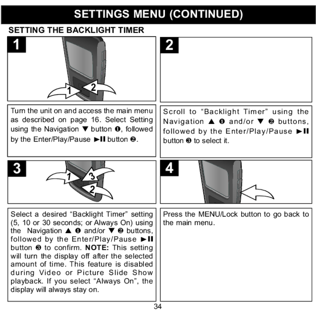 Memorex MMP8568-SPT, MMP8568-ACM, MMP8568-HIT manual Setting the Backlight Timer, Scroll to Backlight Timer using 